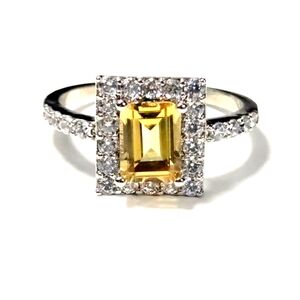 Elegant 2ct Yellow Sapphire Halo Ring - 925 Sterling Silver Ring Size 10
